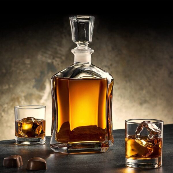 Paksh Capitol Glass Decanter with Airtight Geometric Stopper Whiskey Decanter 23.75 Oz